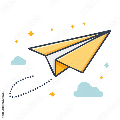 Yellow Paper Airplane Flat Illustration