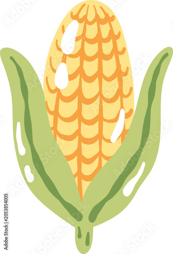 cute corn with husk vegetable food vector cartoon illustration