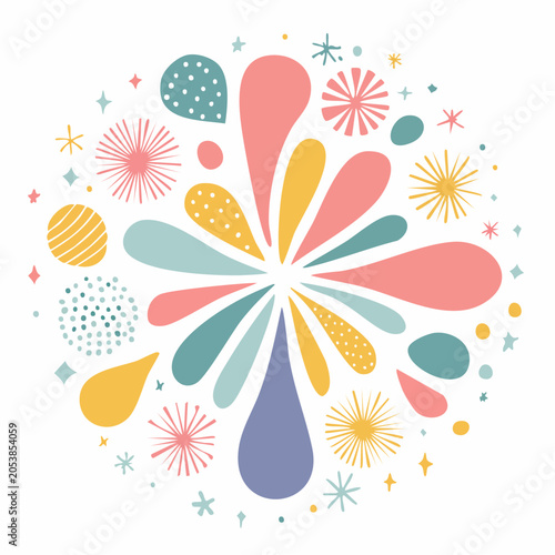 Abstract Colorful Burst of Shapes and Stars