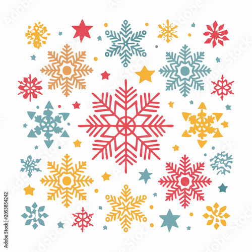 Colorful Snowflakes and Stars Pattern