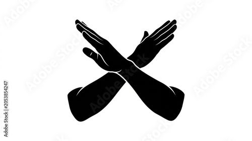 Foto Silhouette of crossed arms forming X sign showing stop or rejection gesture isol
