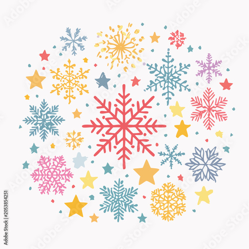 Colorful Snowflakes and Stars Pattern