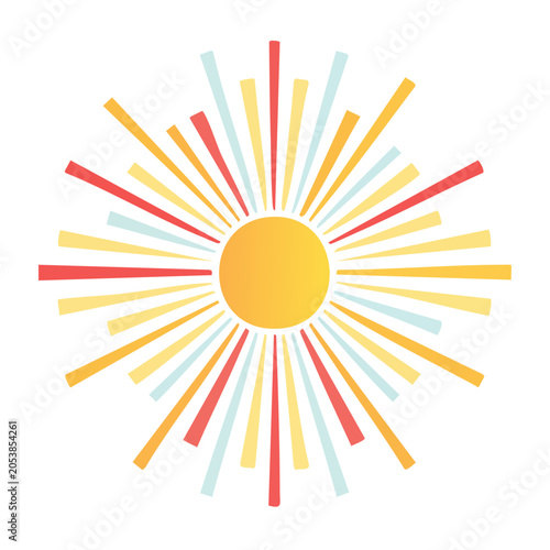 Colorful sun with rays in flat design style