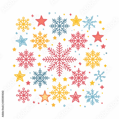 Colorful Snowflakes and Stars Pattern