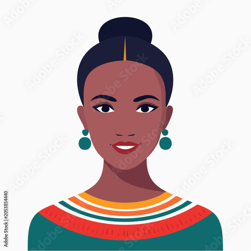 Portrait of a Woman with Updo and Colorful Scarf