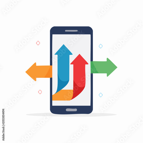 Smartphone with Upward and Outward Arrows