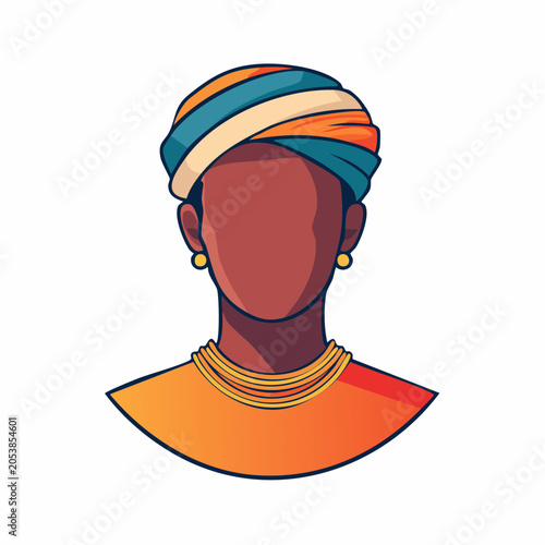 Stylized Portrait of a Woman with a Colorful Turban and Jewelry