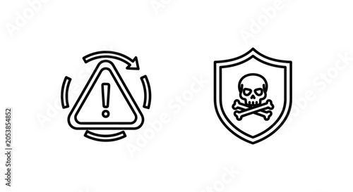 Predator risk zone and threat area danger warning icons with predator security protection minimalist emergency wildlife attention information notification boundary critical