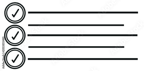 Schilderij op canvas Three checked circles align with three horizontal lines indicating a completed list