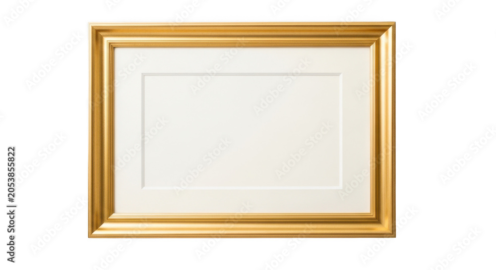 Fototapeta premium Ornate Gold Picture Frame with White Matting, Isolated on White Background