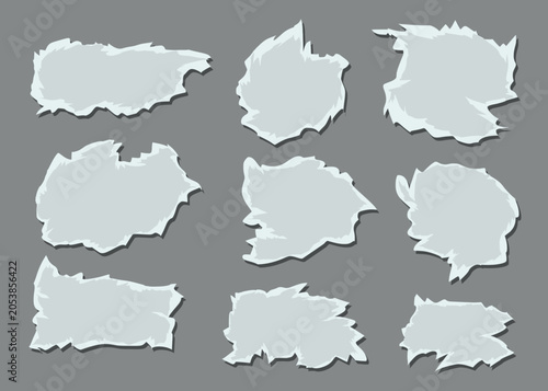 Collection of abstract white torn paper pieces and ripped blank edges isolated on background. Vector design elements set for notes, scrapbooking, and creative layouts. Torn Paper Pieces and Ripped .