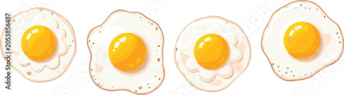 Quadro su tela Delicious fried eggs vector illustration set with yellow yolks sunny side up for