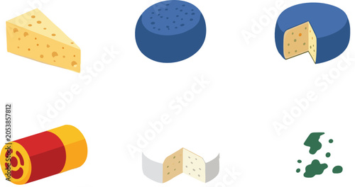 Bild auf Leinwand Gourmet cheese varieties vector illustration set including parmesan smoked chees