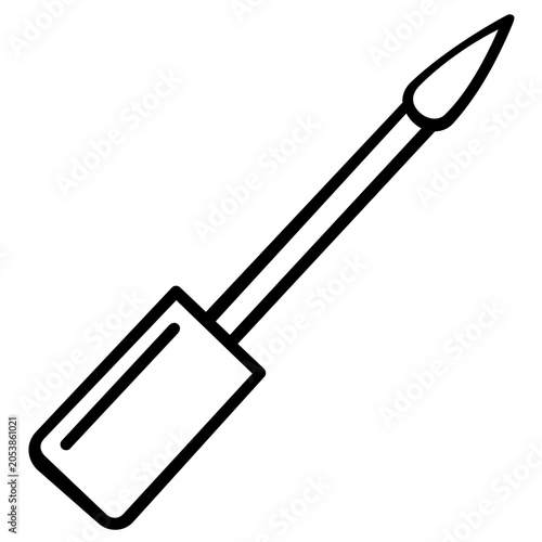 Professional liquid lip gloss applicator vector icon illustration, sophisticated beauty tool for cosmetic product branding, minimalist line art style graphic suitable for luxury spa catalogs.