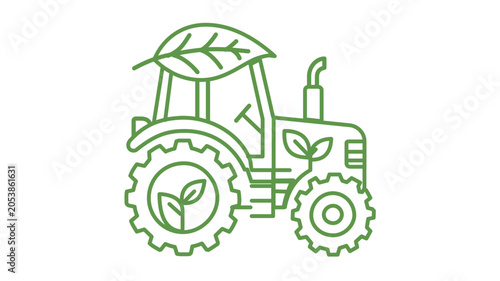 Organic farming tractor vector icon illustration with editable stroke. A clean line art design representing sustainable agriculture, eco-friendly food production, and rural machinery in flat style.