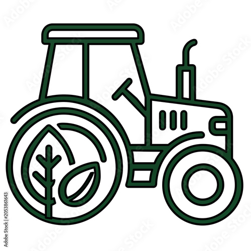 Organic farming tractor vector icon illustration representing sustainable agriculture and eco-friendly cultivation practices on a clean background for modern environmental graphic design projects.