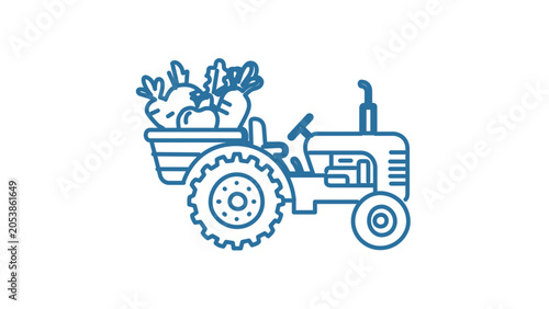 Modern organic farming tractor vector icon with editable stroke. This minimalist line art illustration is perfect for agricultural branding, sustainable food projects, and environmental design.