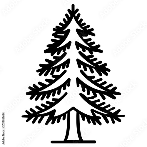 Pine tree coniferous silhouette vector icon illustration with an editable stroke for customized line weight in nature conservation and environmental design projects on a clean white background.