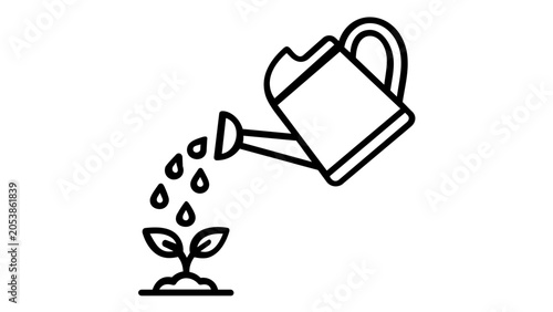 Modern flat vector icon showing a gardener watering a new seedling, symbolizing organic farming, environmental conservation, and the beginning of life in a sleek minimalist illustration set.