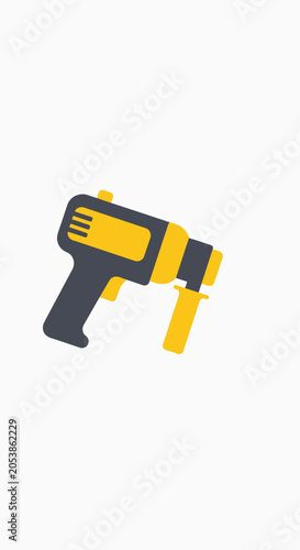 Yellow and grey power drill, isolated on white background, tool icon, DIY concept