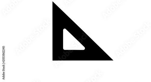 Black triangle ruler with cutout isolated on white background