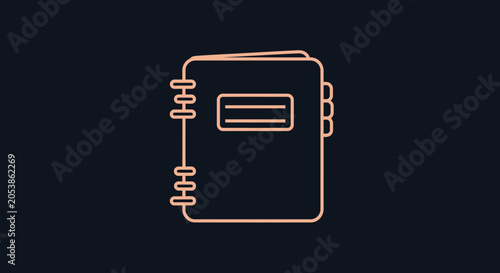 Minimalist Copper Outline of a Spiral Notebook on Dark Background