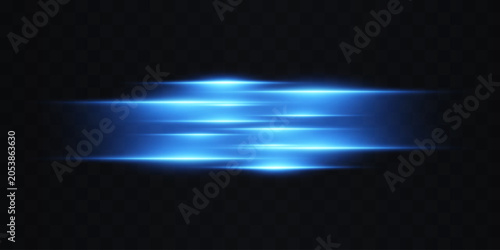 Φωτογραφία Bright blue horizontal light lines illuminating a dark background, creating dyna