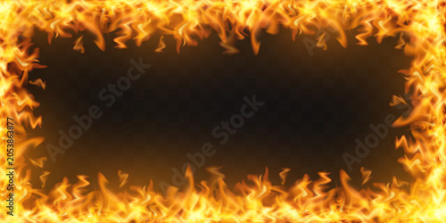 Canvastavla Fiery flames forming a hot border with glowing orange and yellow colors on a dar
