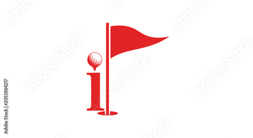Valokuva Red Golf Flag and Ball Icon on White Background - Minimalist Sport Symbol
