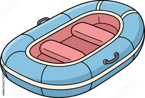 Inflatable Raft Boat Flat Vector Illustration with Rubber Dinghy, Water Recreation and Marine Transportation Design.