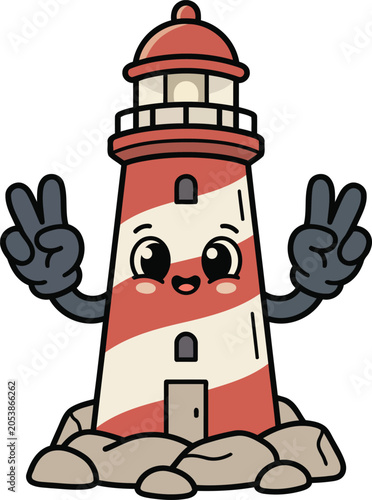 Cute Lighthouse Cartoon Flat Vector Illustration with Coastal Navigation Beacon, Maritime Landmark and Friendly Character Design.