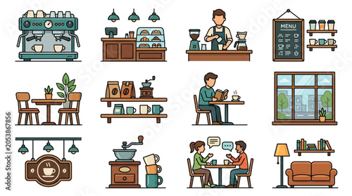 Collection of Coffee Shop Elements and Scenes.