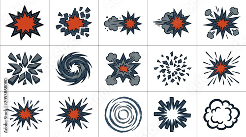 Vászonkép Collection of cartoon explosion and comic book sound effect graphics
