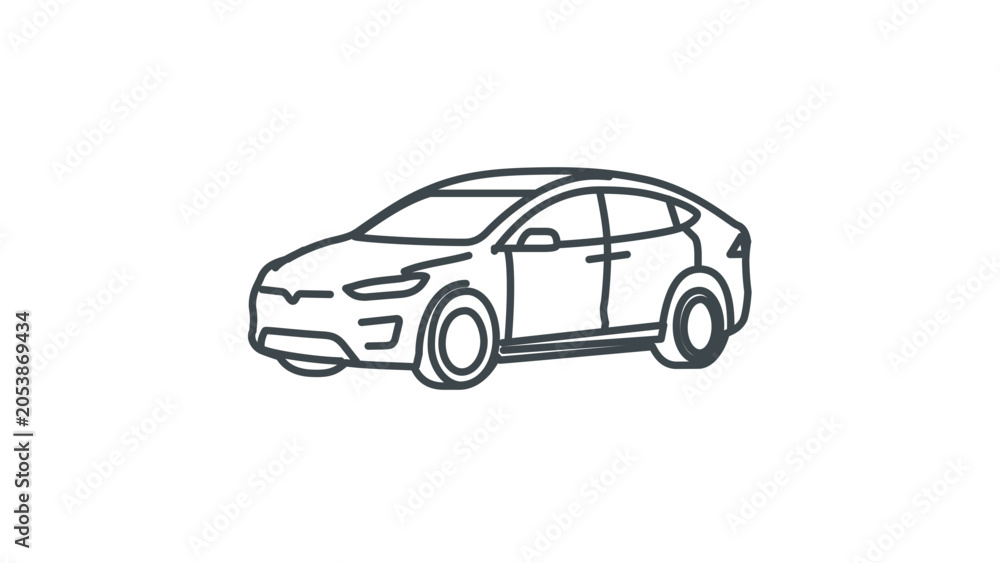 Fototapeta premium Modern family SUV vehicle vector icon illustration featuring an editable stroke for customization, perfect for automotive transportation apps, travel graphics, and minimalist web design motifs.