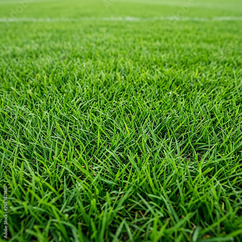 Close-up vibrant green grass texture in bright daylight outdoor field