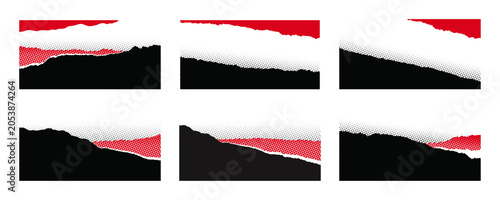 Abstract torn paper layers with halftone texture background set vector illustration.