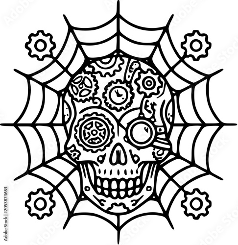 steampunk gears corners skull web