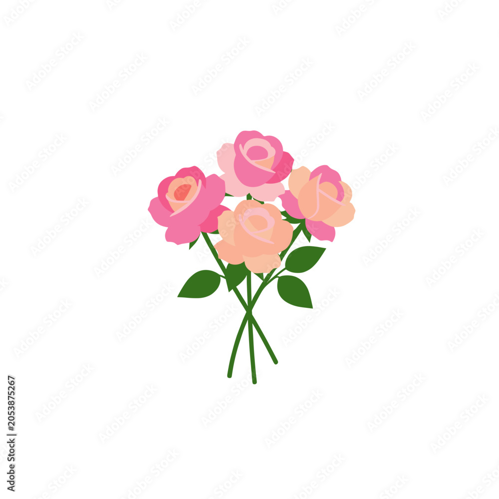 Fototapeta premium Bouquet of Pink and Peach Roses Vector Illustration, Isolated Transparent Background for Wedding or Floral Design Projects