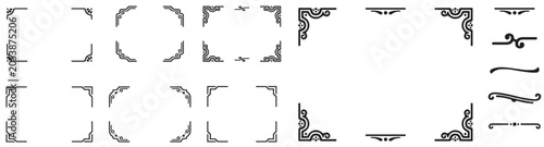 Corner Border Frame Collection Vector Set, Vintage Ornamental Page Corners and Elegant Line Border Elements