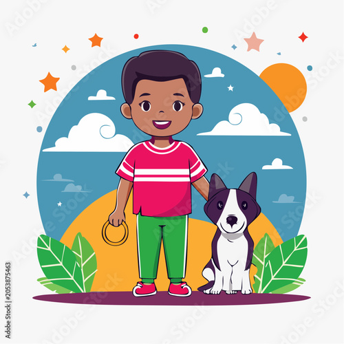 Boy and Dog Illustration