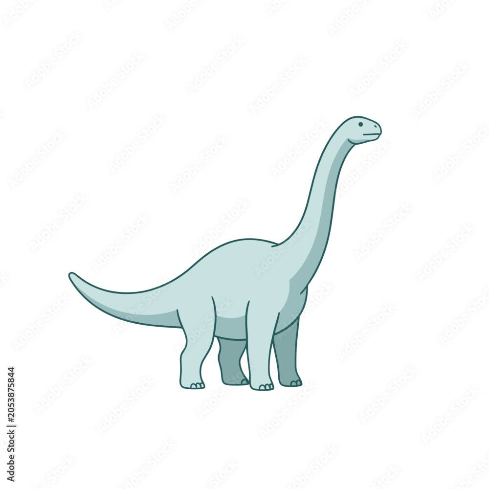Fototapeta premium Light Blue Brachiosaurus Dinosaur Vector Illustration, Isolated Transparent Background for Educational or Prehistoric Design Projects
