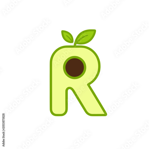 Letter R with Apple Design Vector Icon, Isolated Transparent Background for Branding and Educational Use