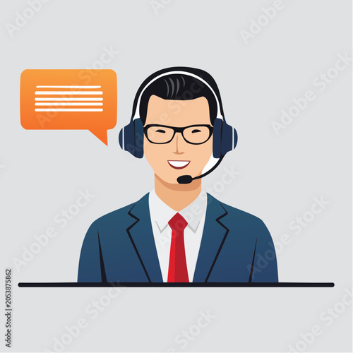 Customer Service Representative with Headset and Speech Bubble