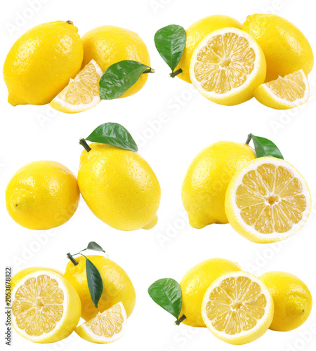 Set of lemon slices isolated on white