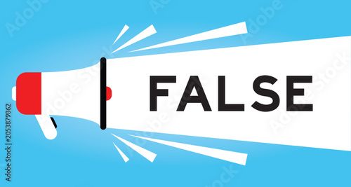 Photos Color megaphone icon with word false in white banner on blue background
