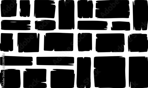 Black ink rectangle blocks collection vector. Abstract hand drawn paint banners set. Scribble textured frames on white background. Minimalist geometric design elements template.