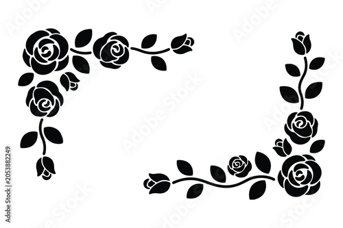 Elegant Rose Silhouette Corner Border Pair for Wedding Cards
