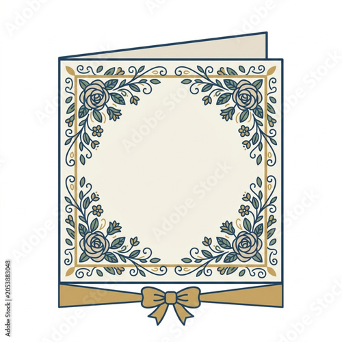 Elegant Floral Bordered Greeting Card with Ribbon Accent.