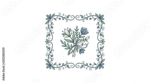Elegant floral bouquet with decorative border illustration.