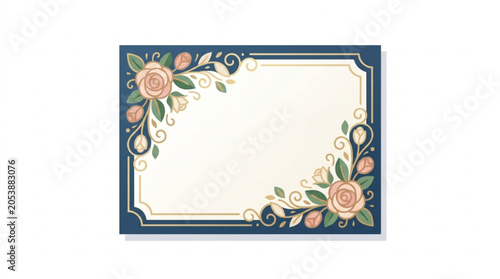 Elegant Floral Bordered Blank Card with Roses and Leaves.
